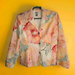 Chicos Pastel Floral Blazer w/ Pearl Buttons and Pockets Size 1 (8/10)